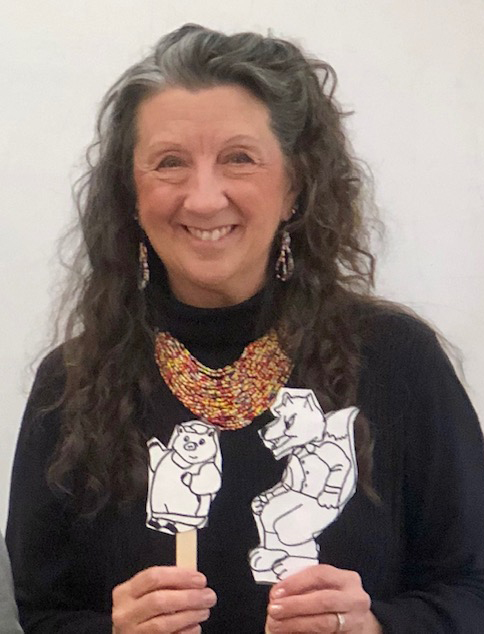 TKaren Pillsworth with stick puppets at a residency
